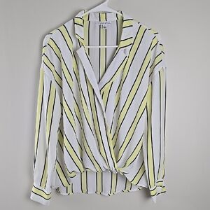 Ophelia Roe Striped‎ Wrap Front Blouse Shirt Yellow Black White Size S